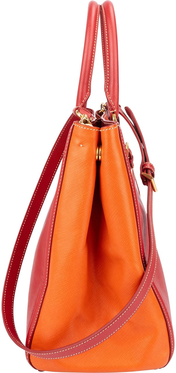 Prada Prada Bicolor Saffiano Leather Galleria Handbag Rood