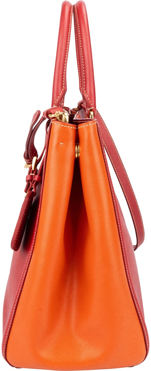 Prada Prada Bicolor Saffiano Leather Galleria Handbag Rood