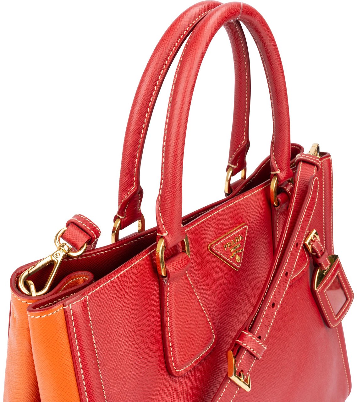 Prada Prada Bicolor Saffiano Leather Galleria Handbag Rood