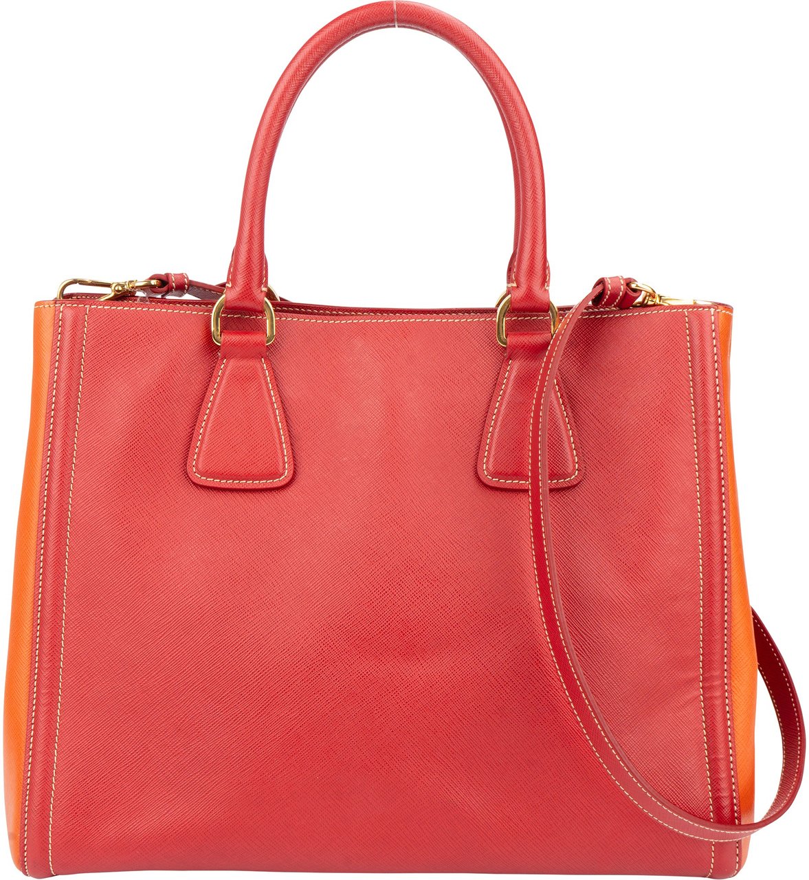 Prada Prada Bicolor Saffiano Leather Galleria Handbag Rood