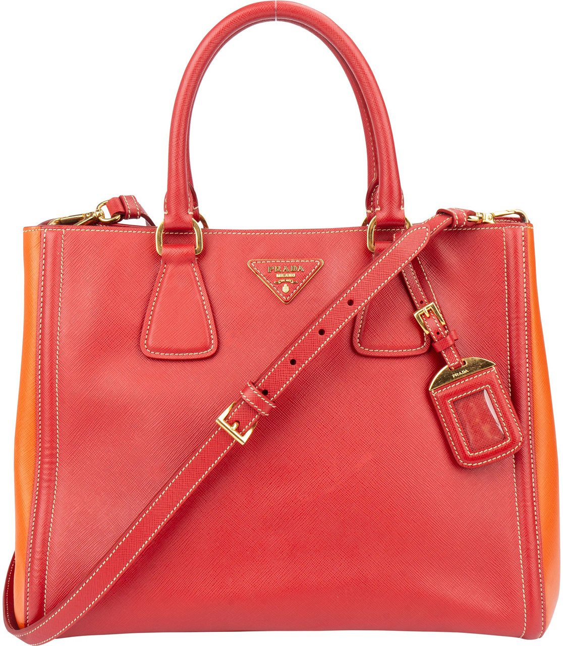 Prada Prada Bicolor Saffiano Leather Galleria Handbag Rood