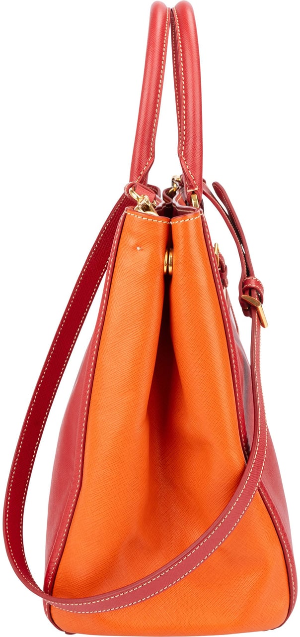 Prada Bicolor Saffiano Leather Galleria Handbag Rood