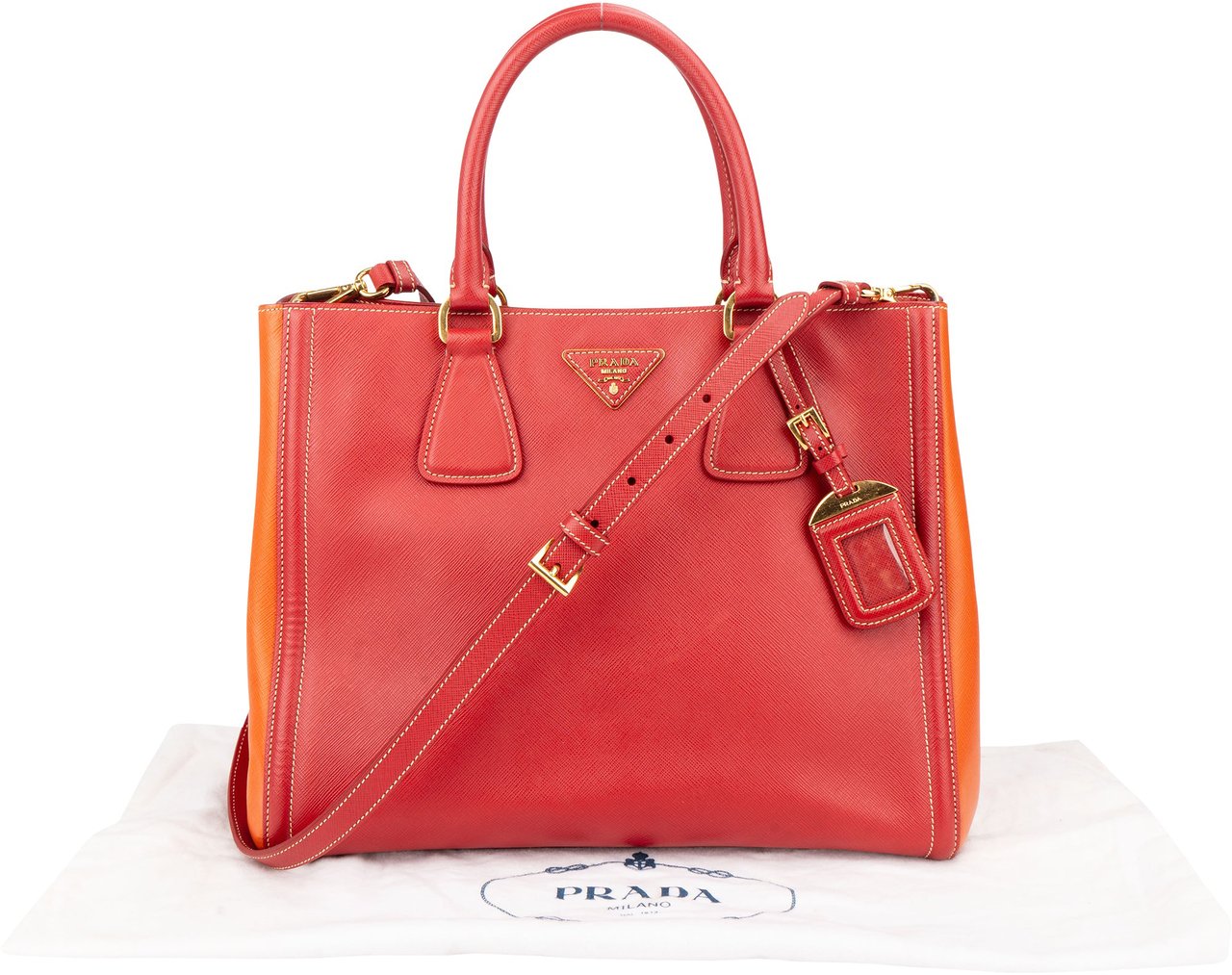 Prada Prada Bicolor Saffiano Leather Galleria Handbag Rood