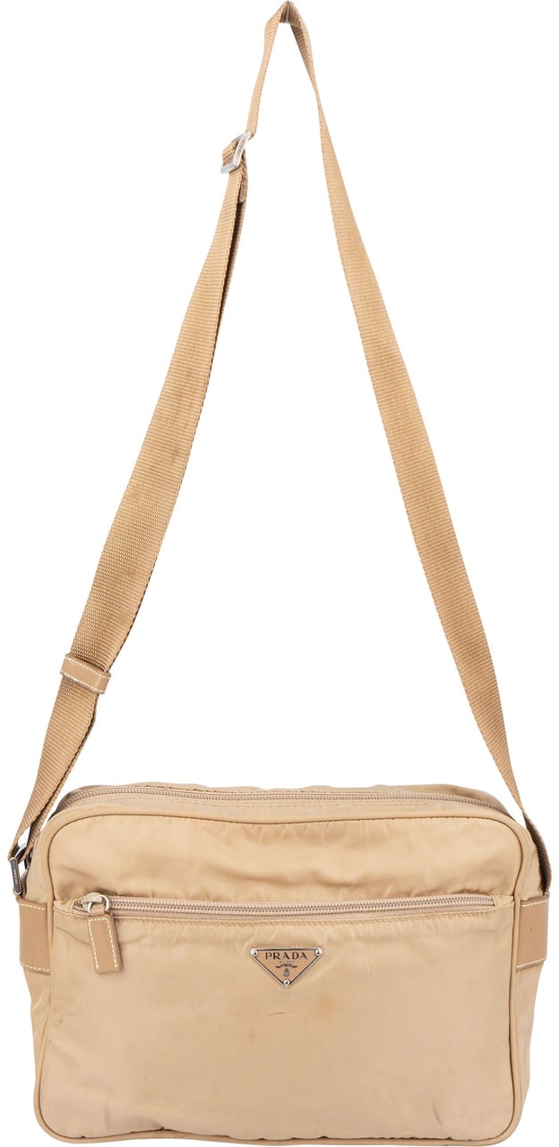 Prada Prada Beige Nylon Triangle Side Crossbody Bag Beige