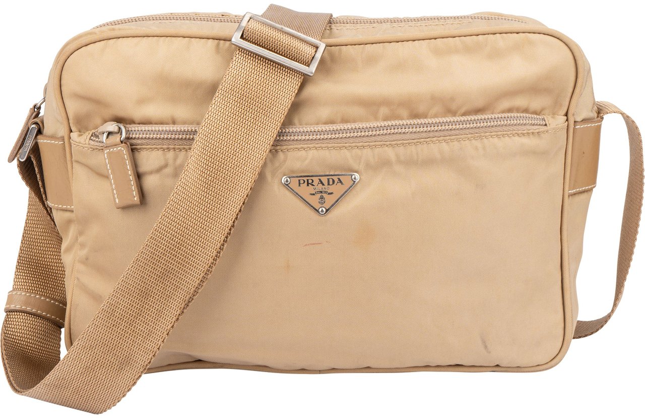 Prada Prada Beige Nylon Triangle Side Crossbody Bag Beige