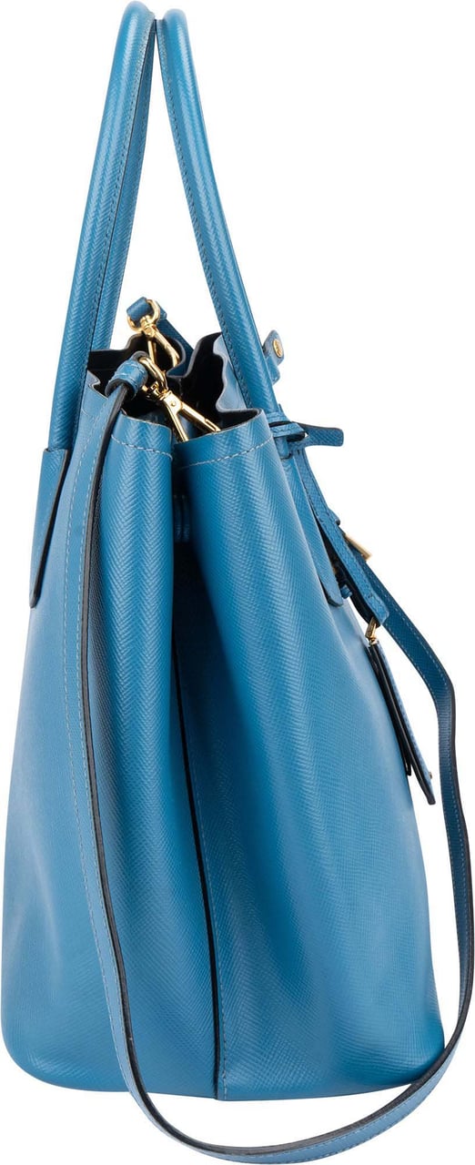 Prada Prada Blue Saffiano Leather Double Handbag Blauw