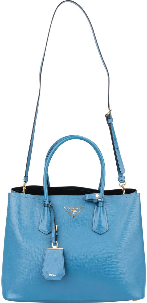 Prada Prada Blue Saffiano Leather Double Handbag Blauw