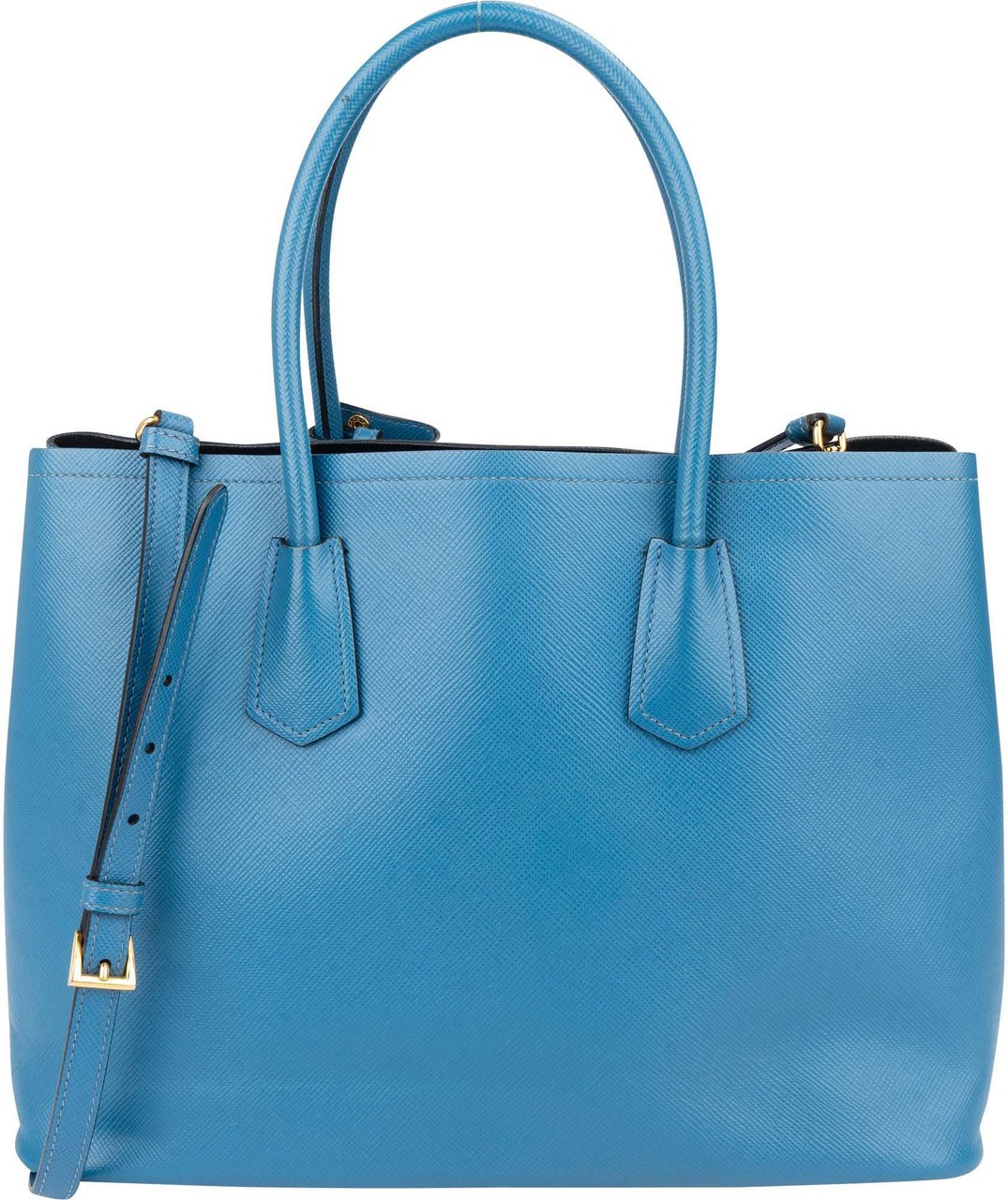 Prada Prada Blue Saffiano Leather Double Handbag Blauw