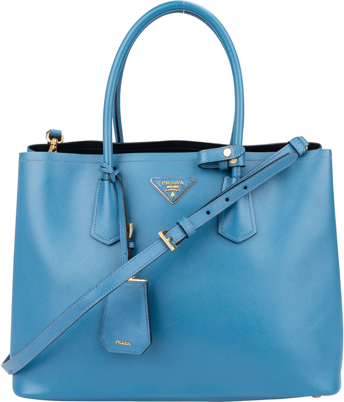 Prada Prada Blue Saffiano Leather Double Handbag Blauw
