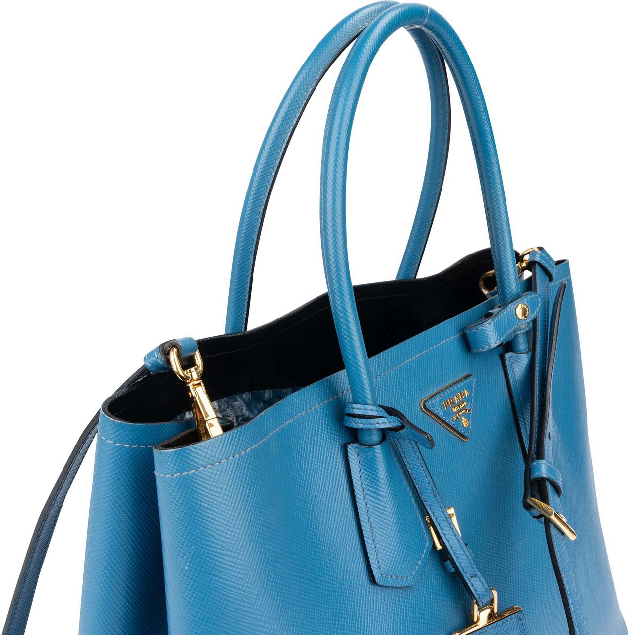 Prada Prada Blue Saffiano Leather Double Handbag Blauw