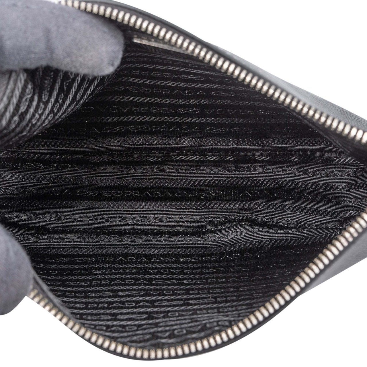 Prada Prada Black Saffiano Leather Triangle Vitello Crossbody Bag Zwart