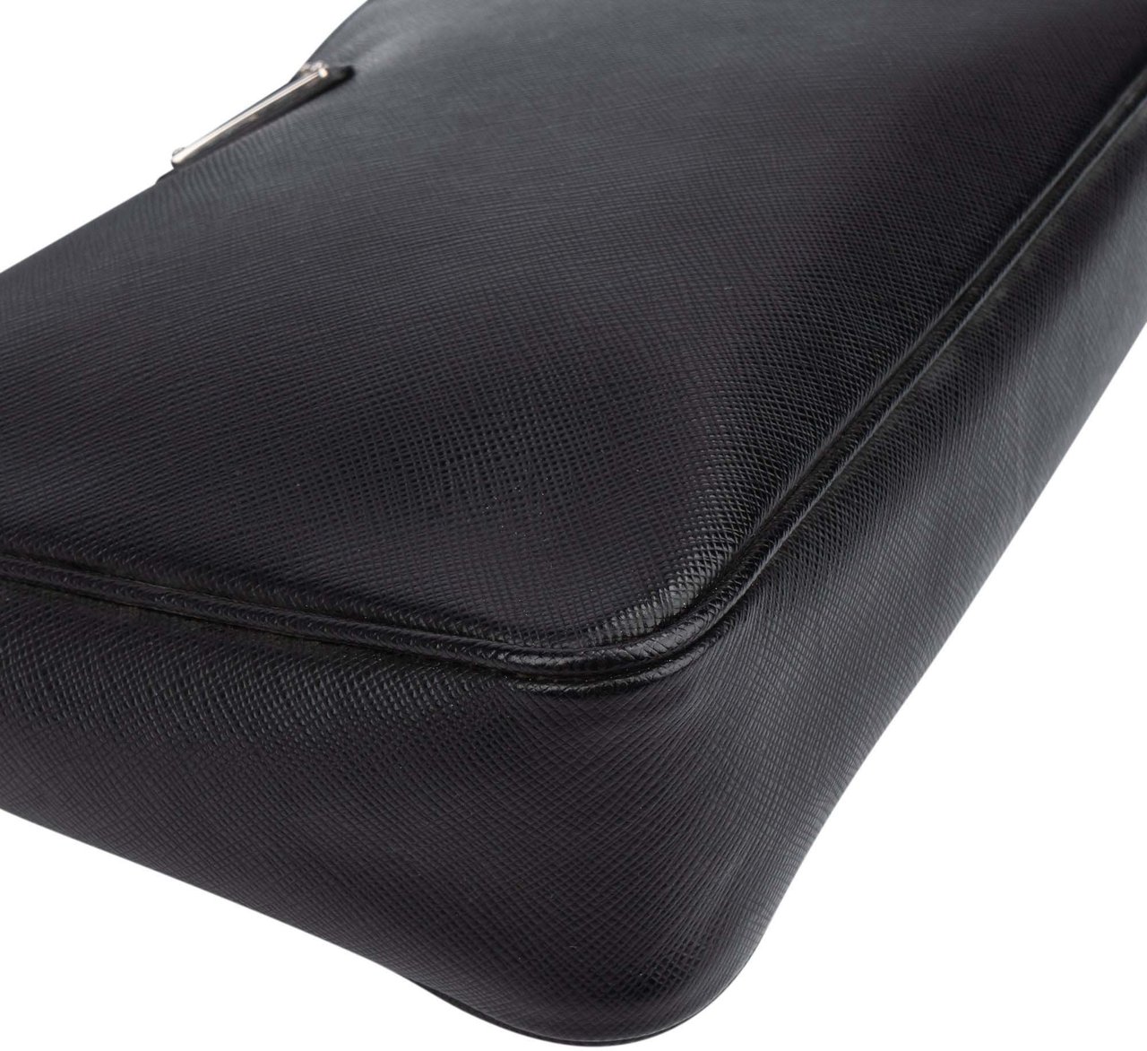 Prada Prada Black Saffiano Leather Triangle Vitello Crossbody Bag Zwart