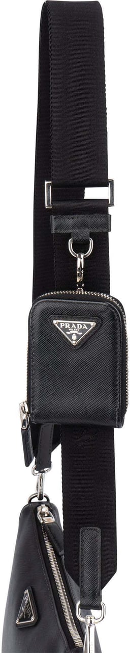 Prada Prada Black Saffiano Leather Triangle Vitello Crossbody Bag Zwart
