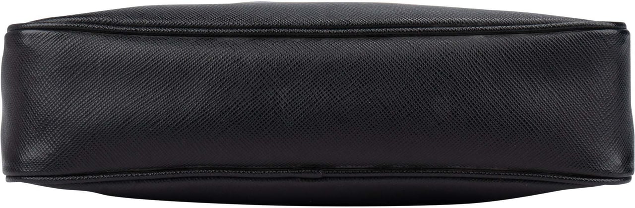 Prada Prada Black Saffiano Leather Triangle Vitello Crossbody Bag Zwart