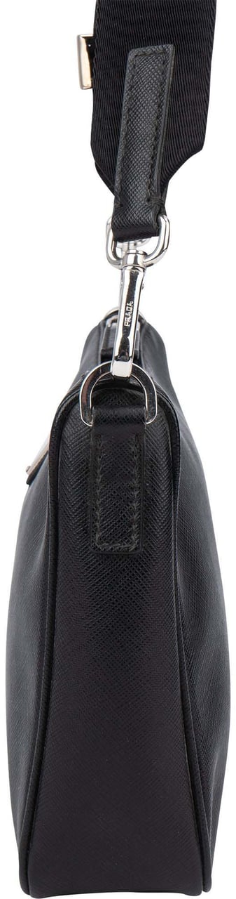 Prada Prada Black Saffiano Leather Triangle Vitello Crossbody Bag Zwart