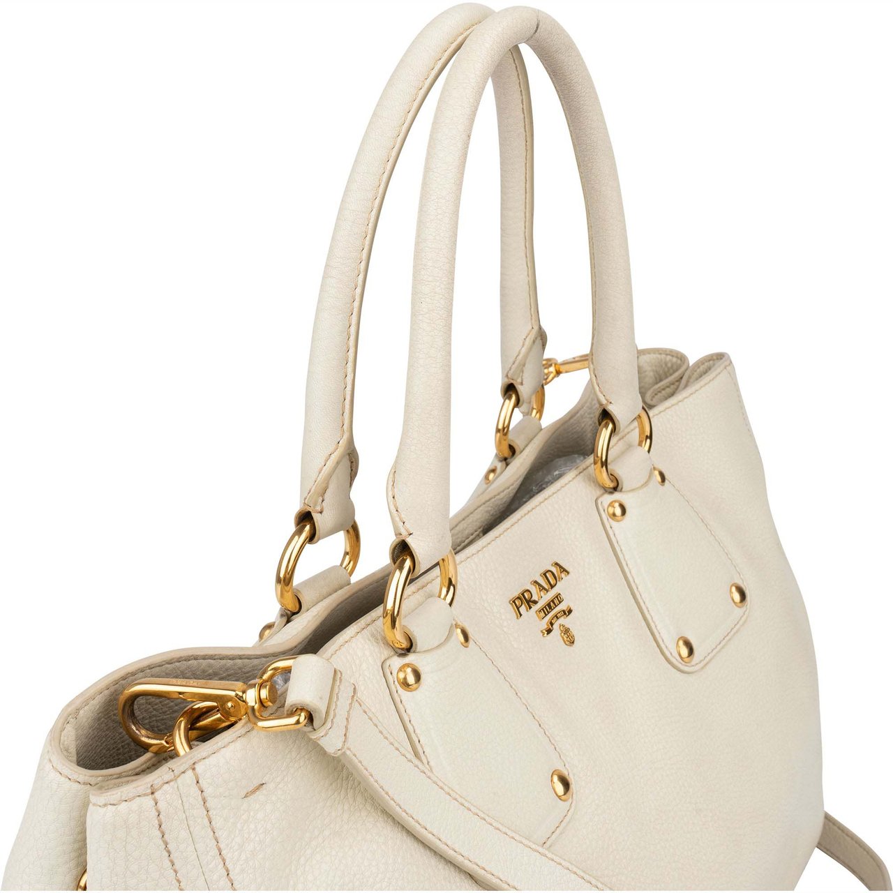 Prada Prada White Leather Vitello Handbag Wit