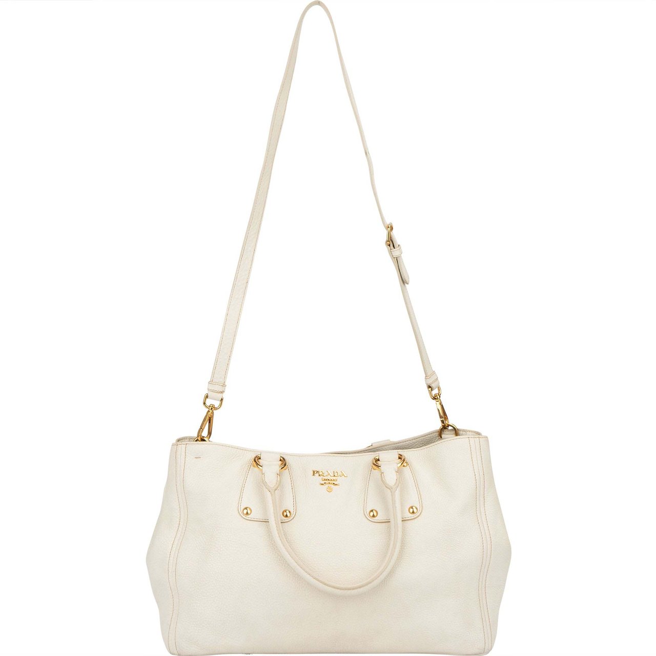 Prada Prada White Leather Vitello Handbag Wit