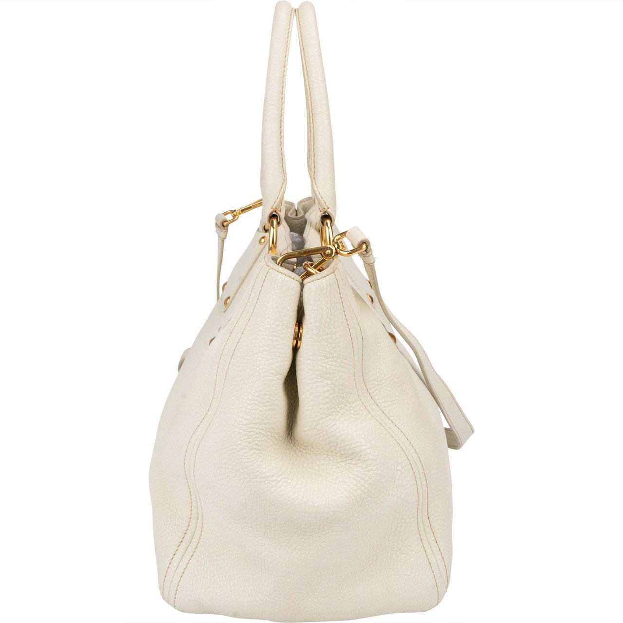 Prada Prada White Leather Vitello Handbag Wit