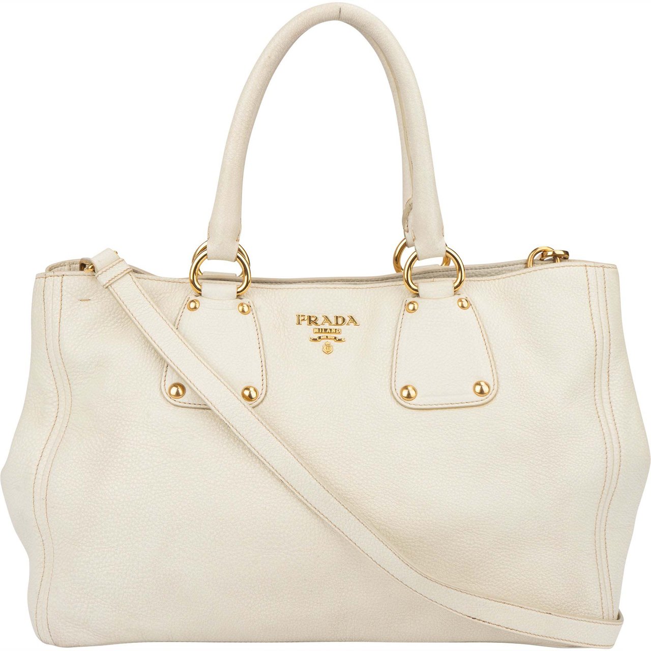 Prada Prada White Leather Vitello Handbag Wit