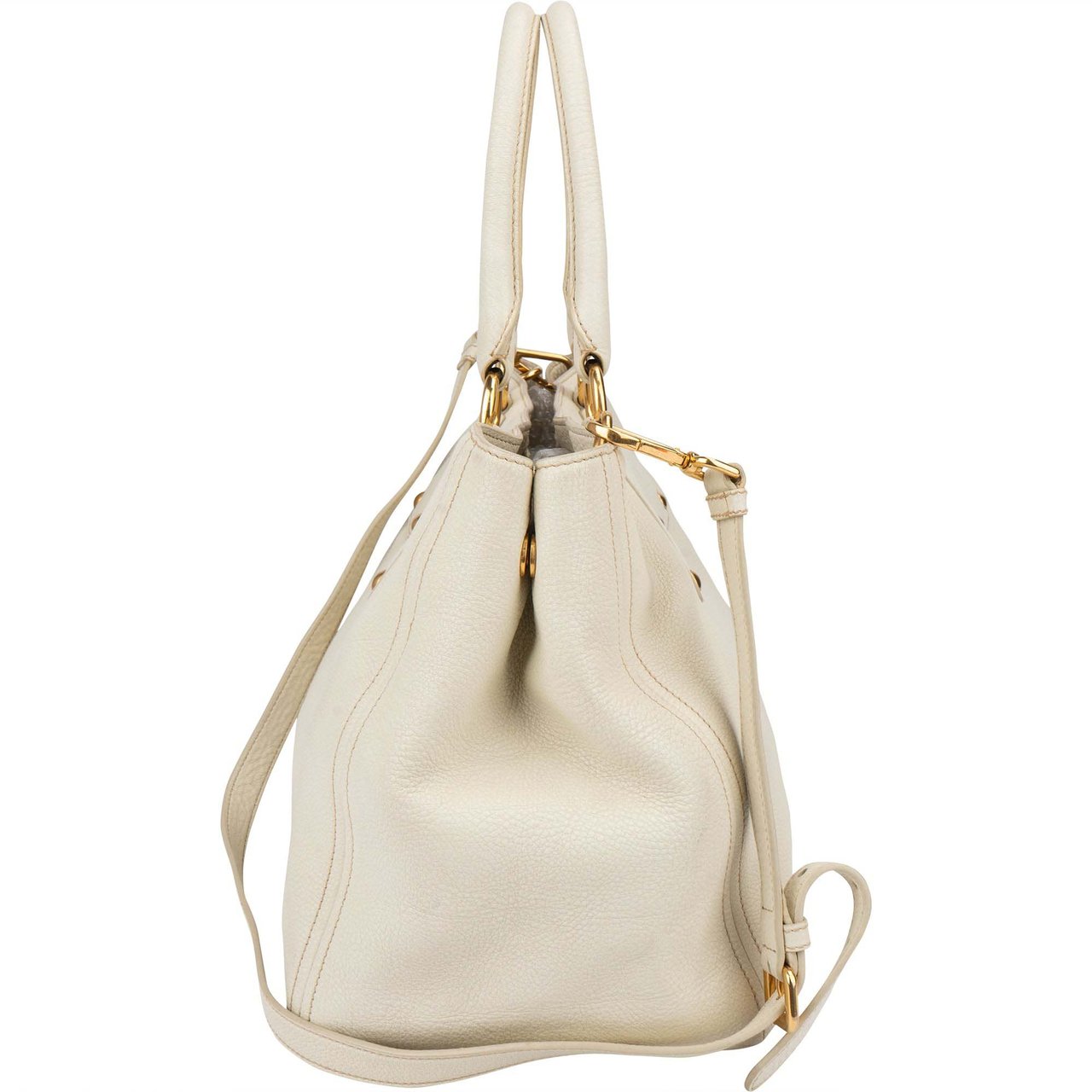 Prada Prada White Leather Vitello Handbag Wit