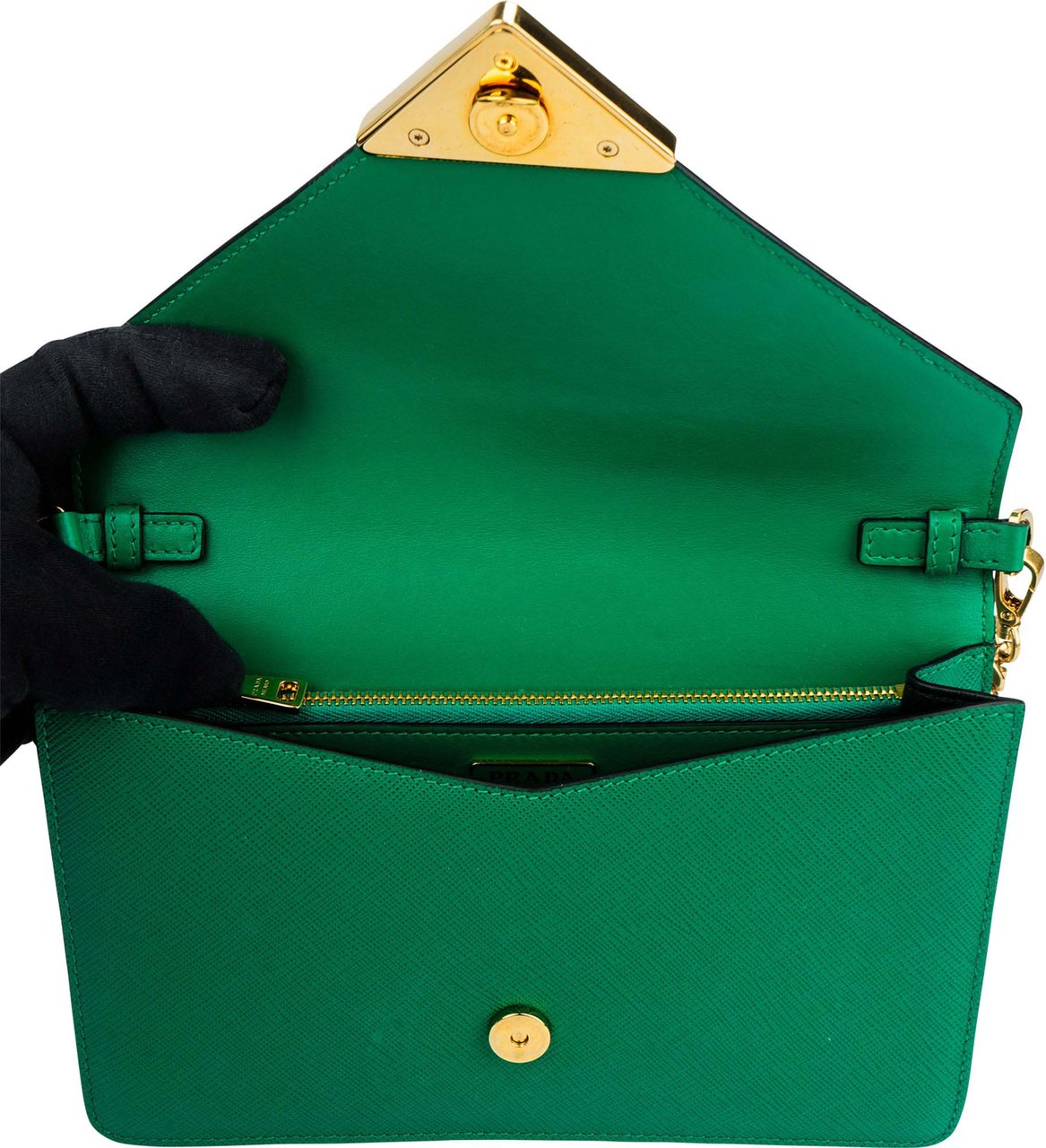 Prada Prada Green Saffiano Leather Big Triangle Crossbody Bag Groen