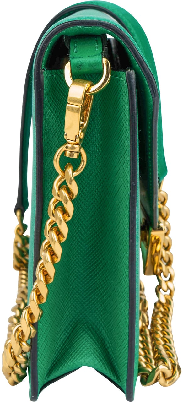 Prada Green Saffiano Leather Big Triangle Crossbody Bag Groen