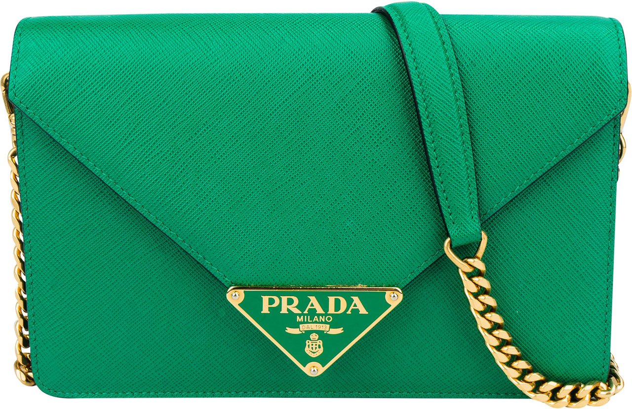 Prada Prada Green Saffiano Leather Big Triangle Crossbody Bag Groen