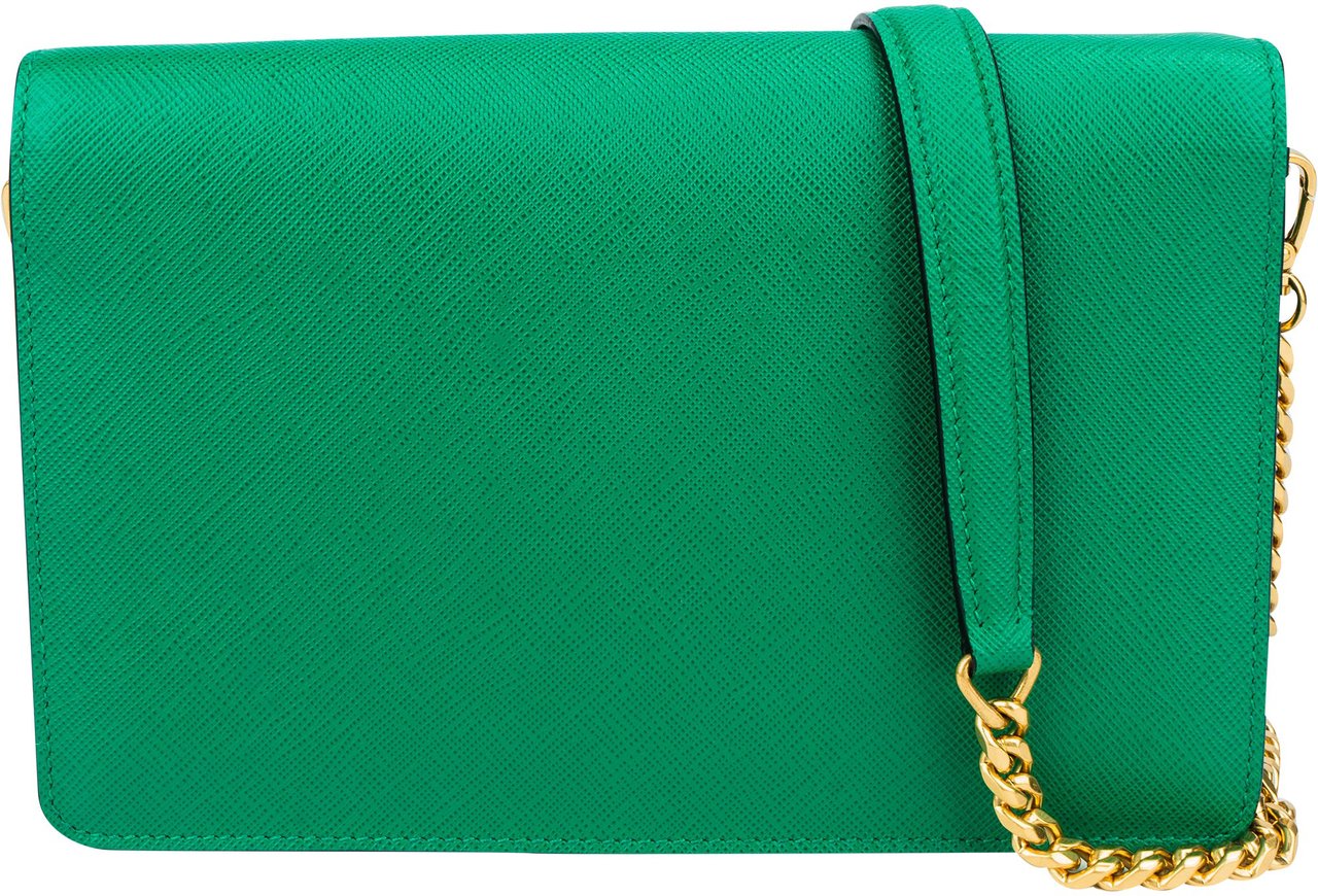 Prada Green Saffiano Leather Big Triangle Crossbody Bag Groen