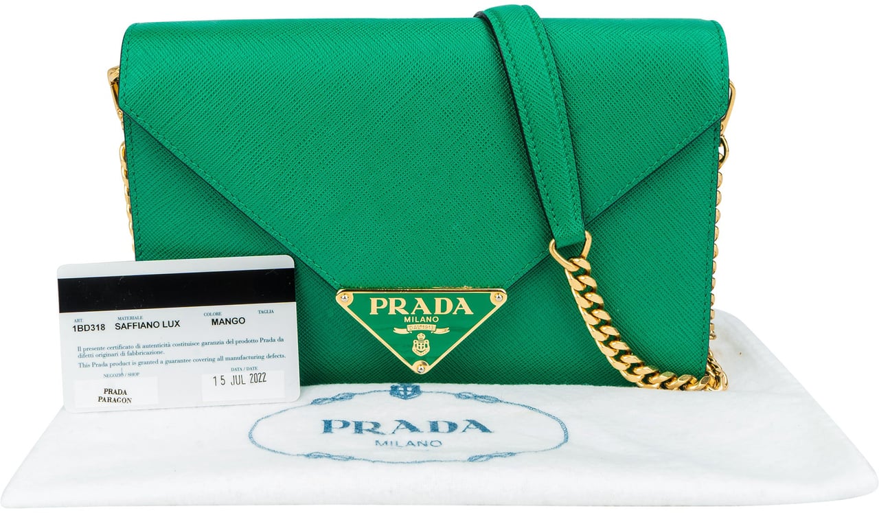 Prada Green Saffiano Leather Big Triangle Crossbody Bag Groen