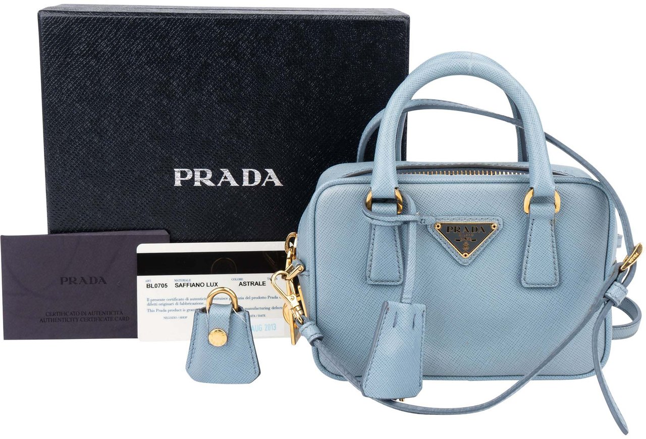 Prada Prada Blue Saffiano Leather Mini Handbag Blauw