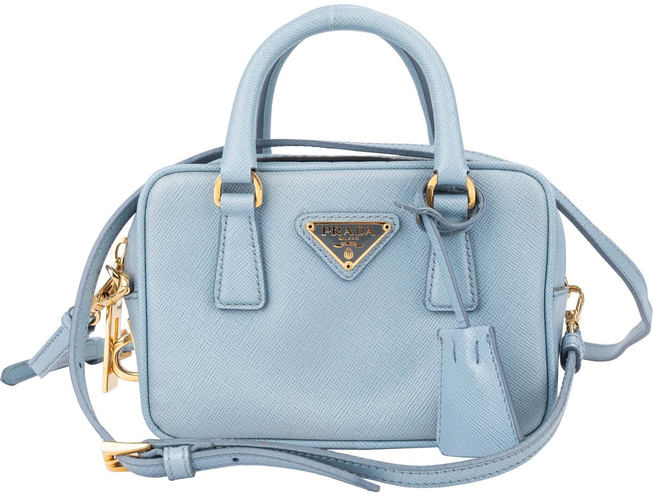 Prada Prada Blue Saffiano Leather Mini Handbag Blauw