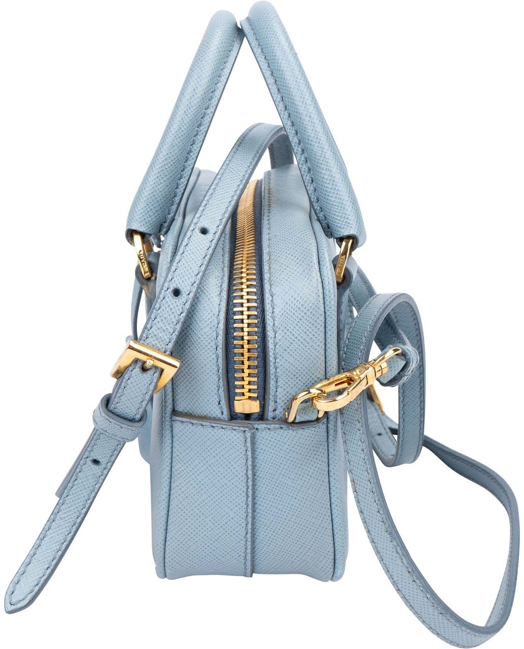 Prada Prada Blue Saffiano Leather Mini Handbag Blauw