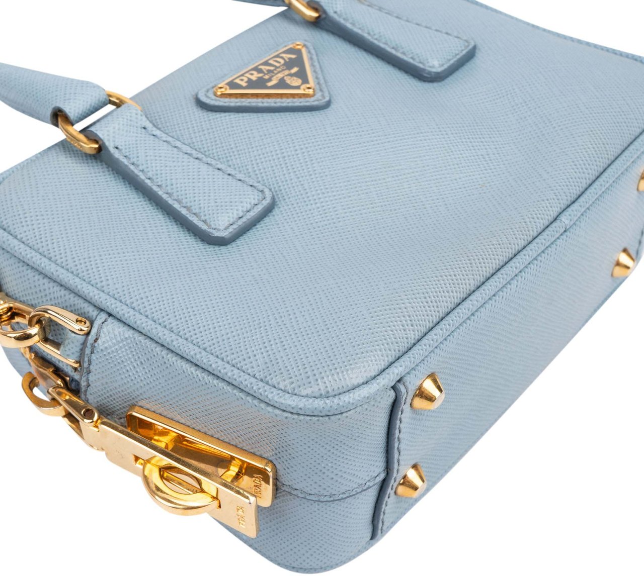 Prada Prada Blue Saffiano Leather Mini Handbag Blauw