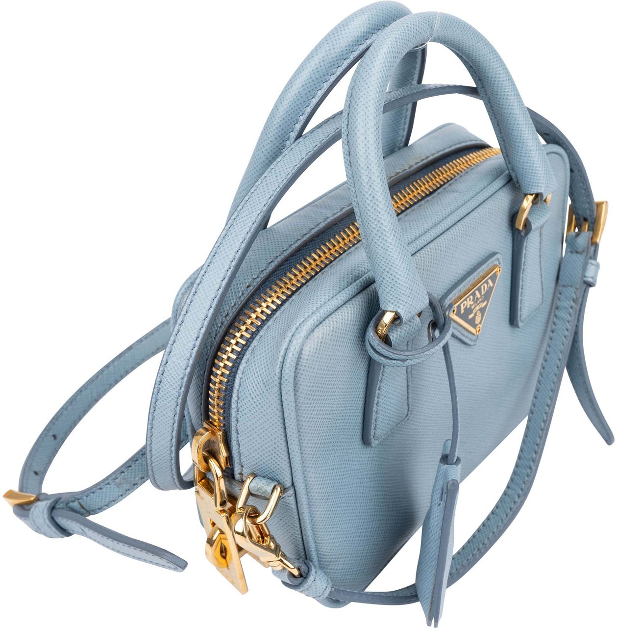 Prada Prada Blue Saffiano Leather Mini Handbag Blauw
