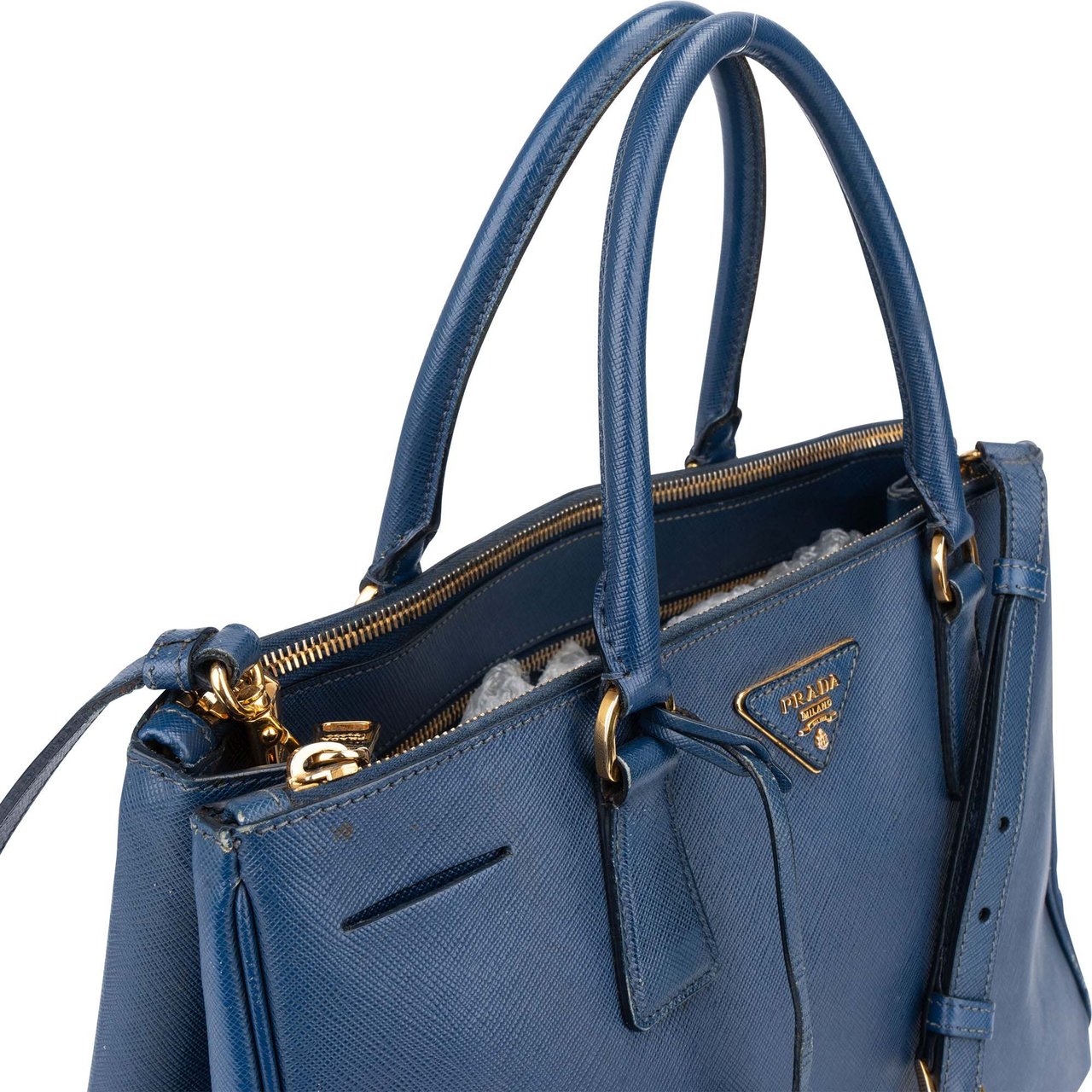 Prada Prada Blue Saffiano Leather Galleria Handbag Blauw