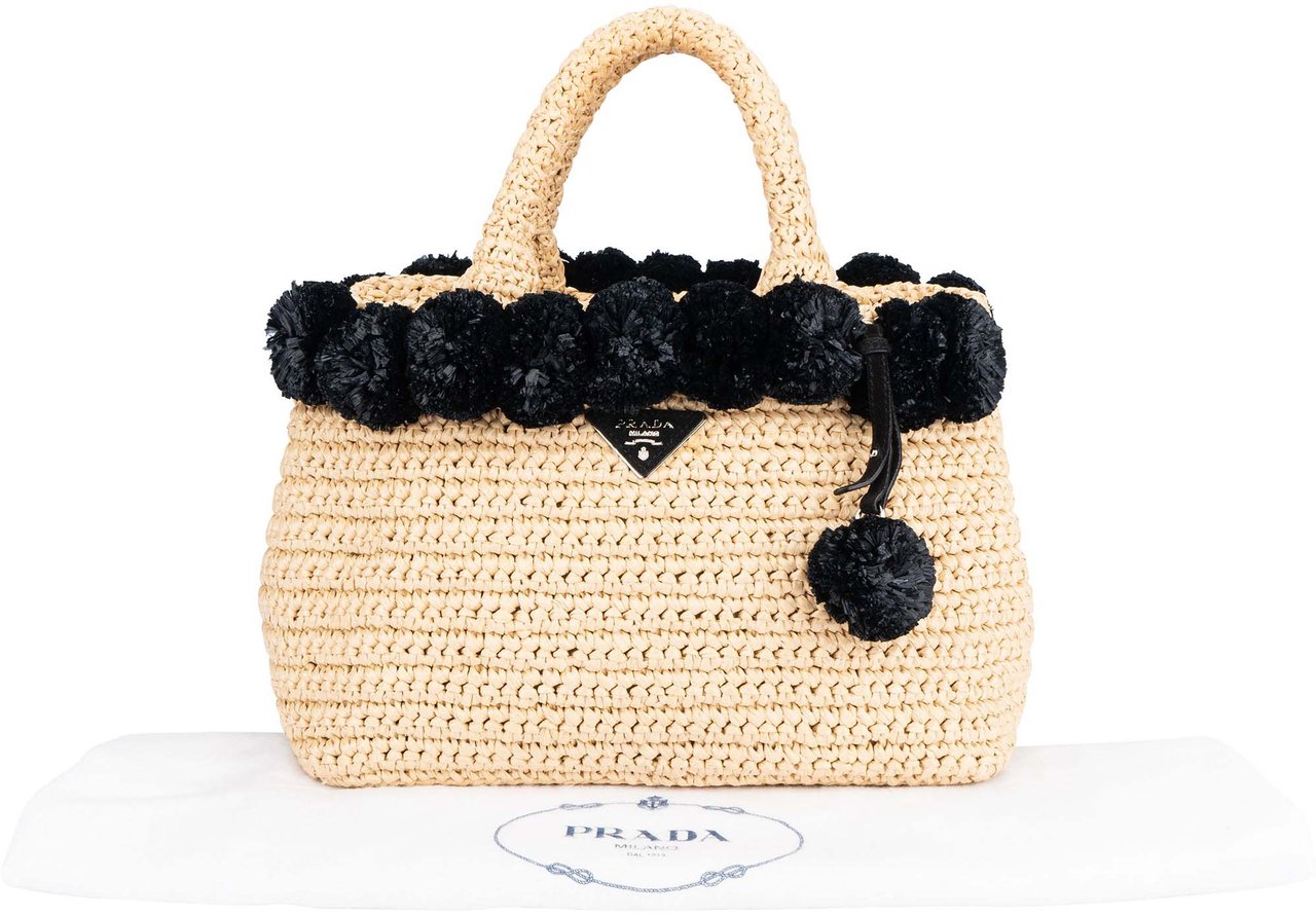 Prada Prada Raffia Pompon Satchel Handbag Divers