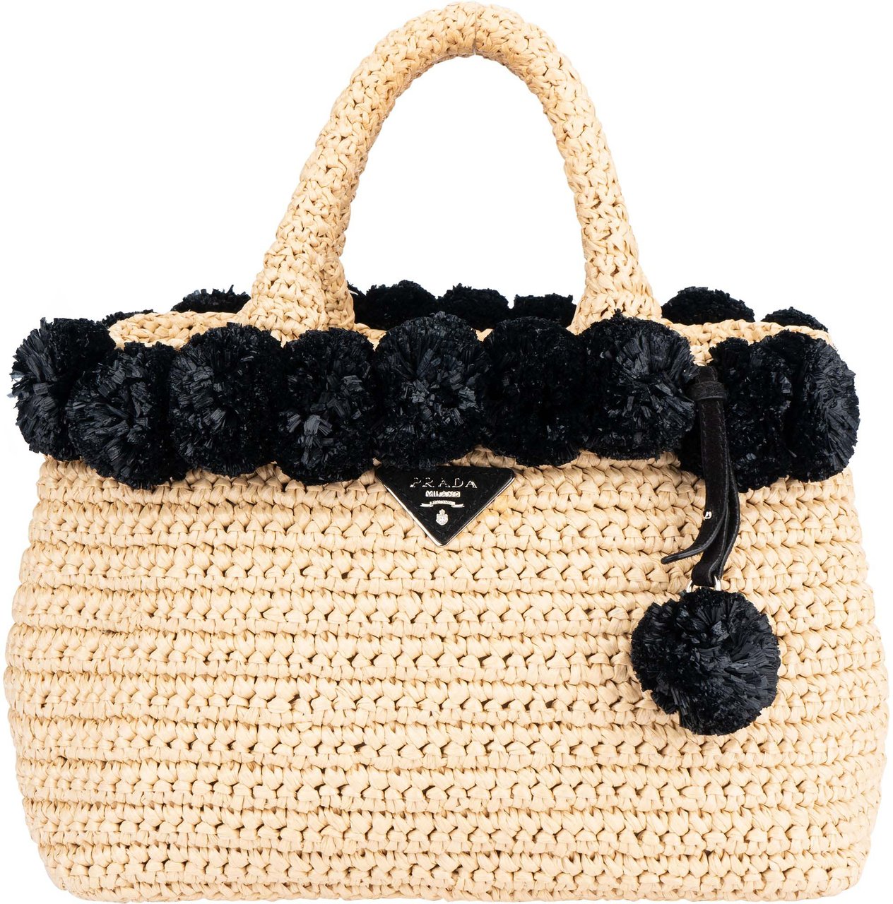 Prada Prada Raffia Pompon Satchel Handbag Divers