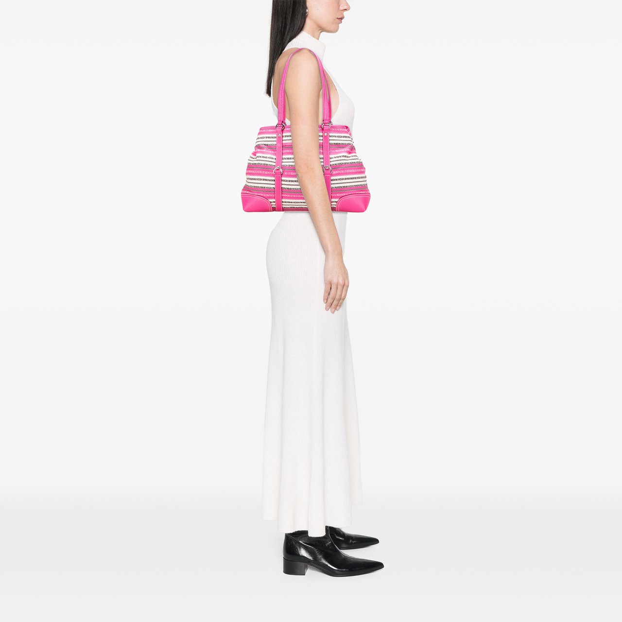 Prada Striped Jacquard Tote Roze