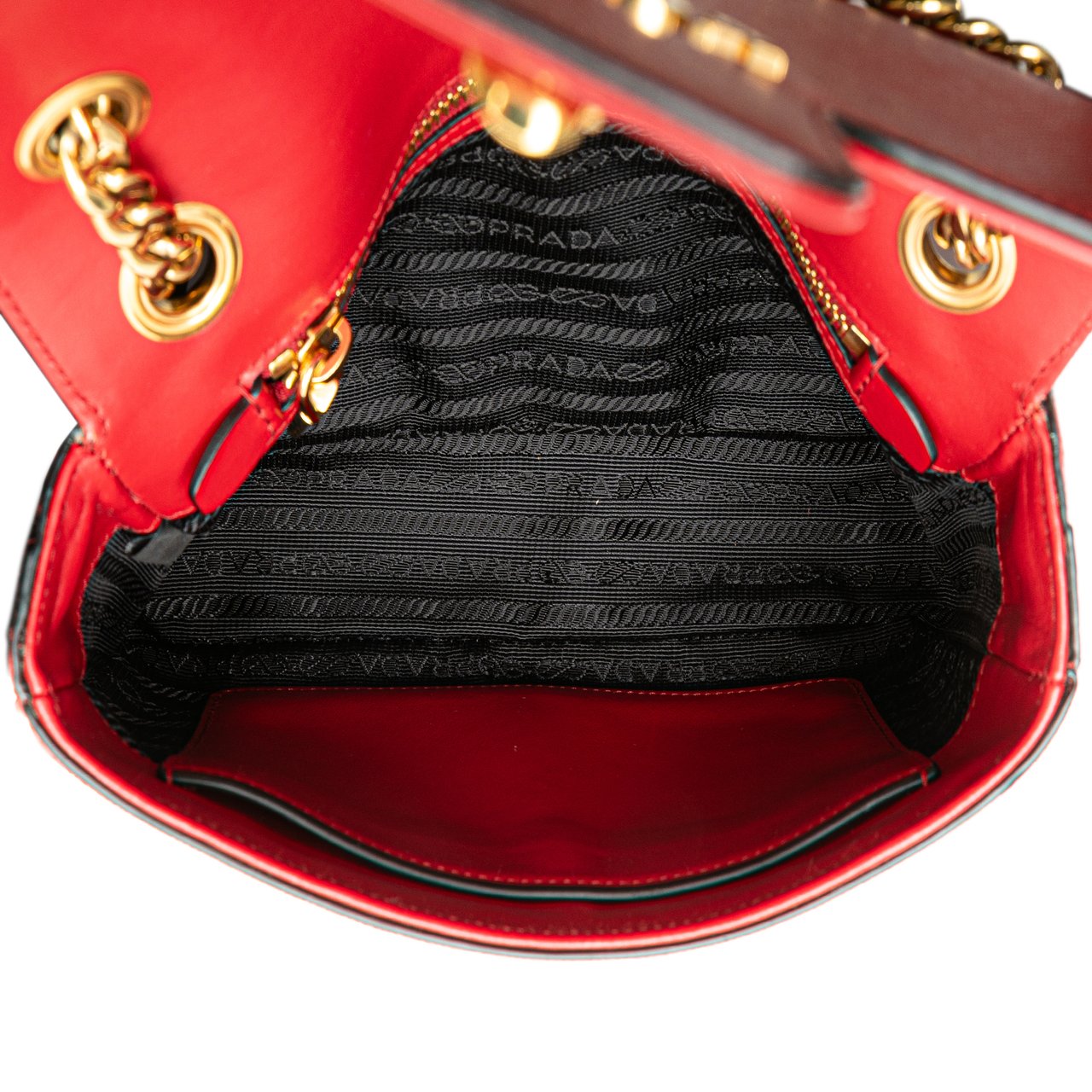 Prada Saffiano Pattina Chain Crossbody Rood