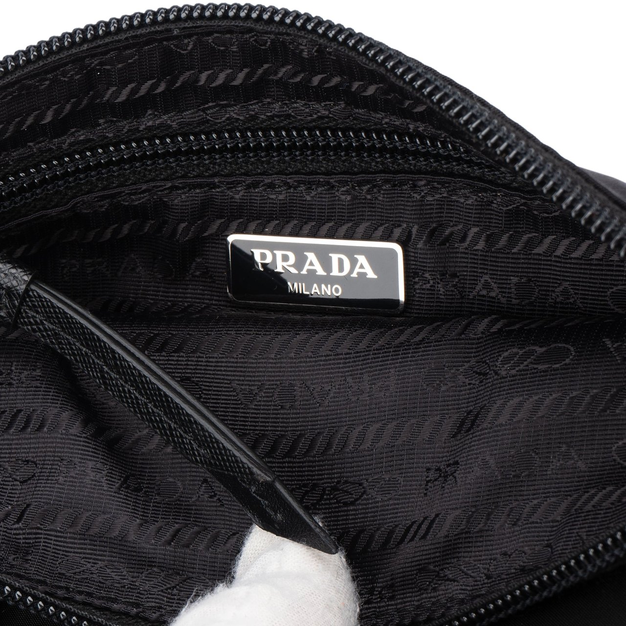 Prada Prada Black Triangle Nylon Spikes Clutch Zwart