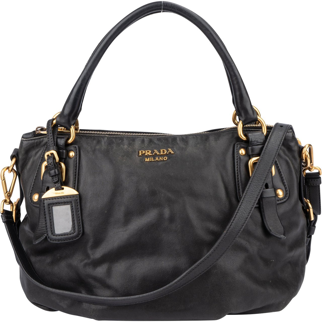 Prada Prada Black Leather City Handbag Zwart