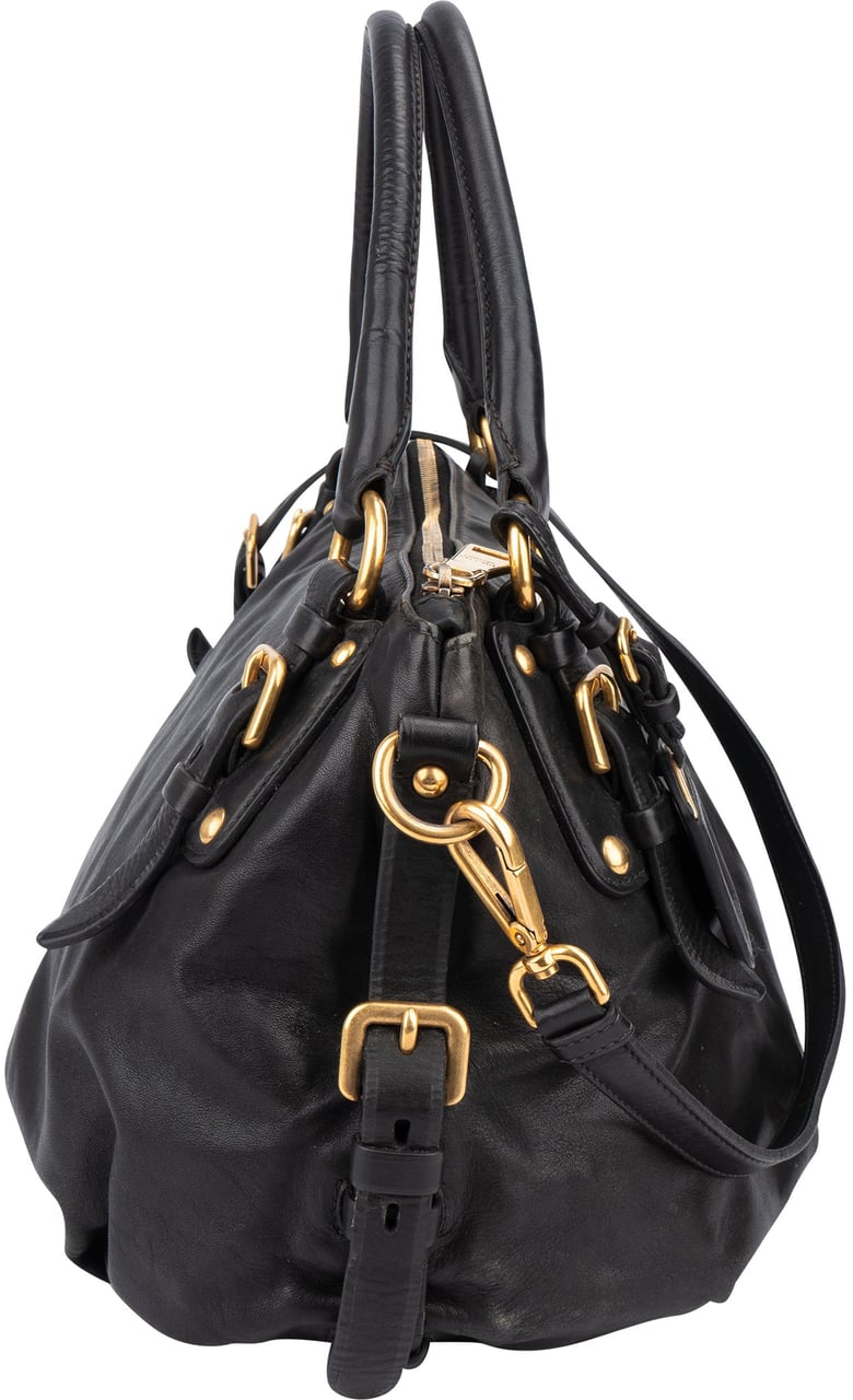 Prada Prada Black Leather City Handbag Zwart