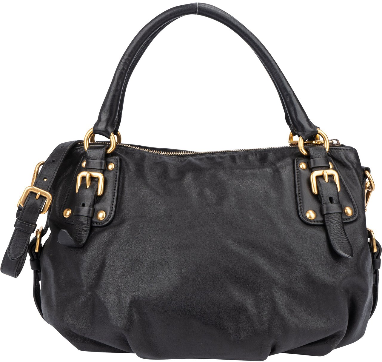 Prada Prada Black Leather City Handbag Zwart