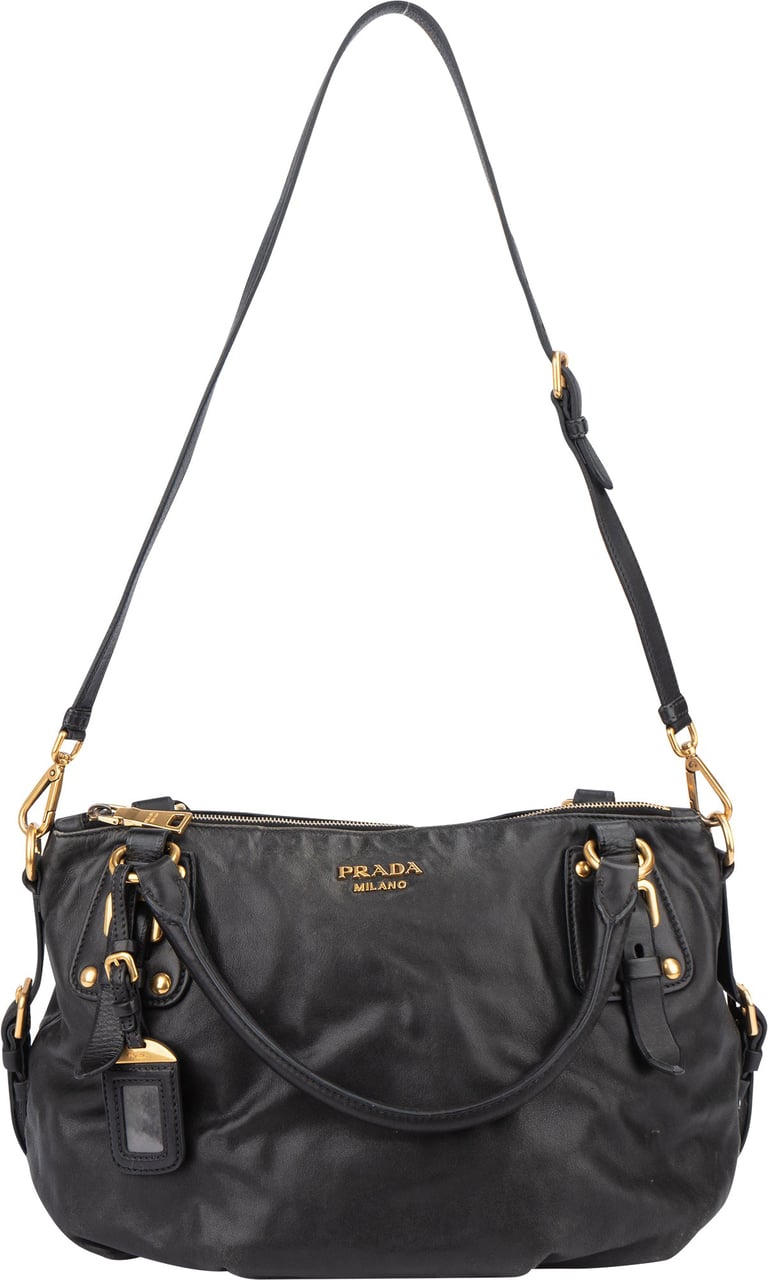 Prada Prada Black Leather City Handbag Zwart