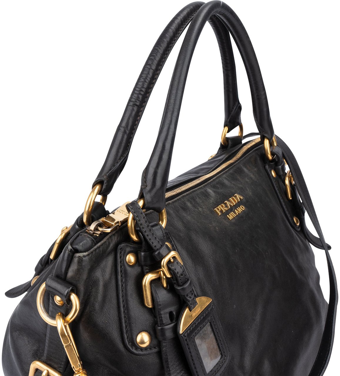 Prada Prada Black Leather City Handbag Zwart
