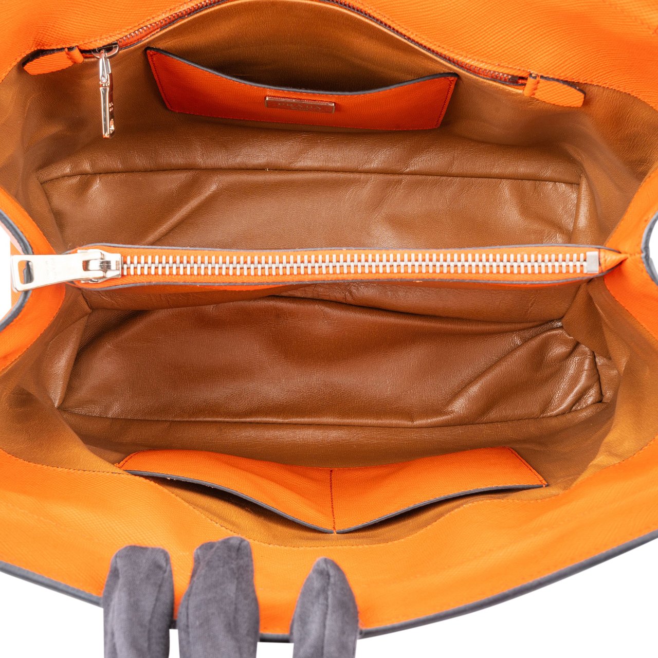 Prada Prada Orange Saffiano Leather Turnlock Double Handbag Oranje
