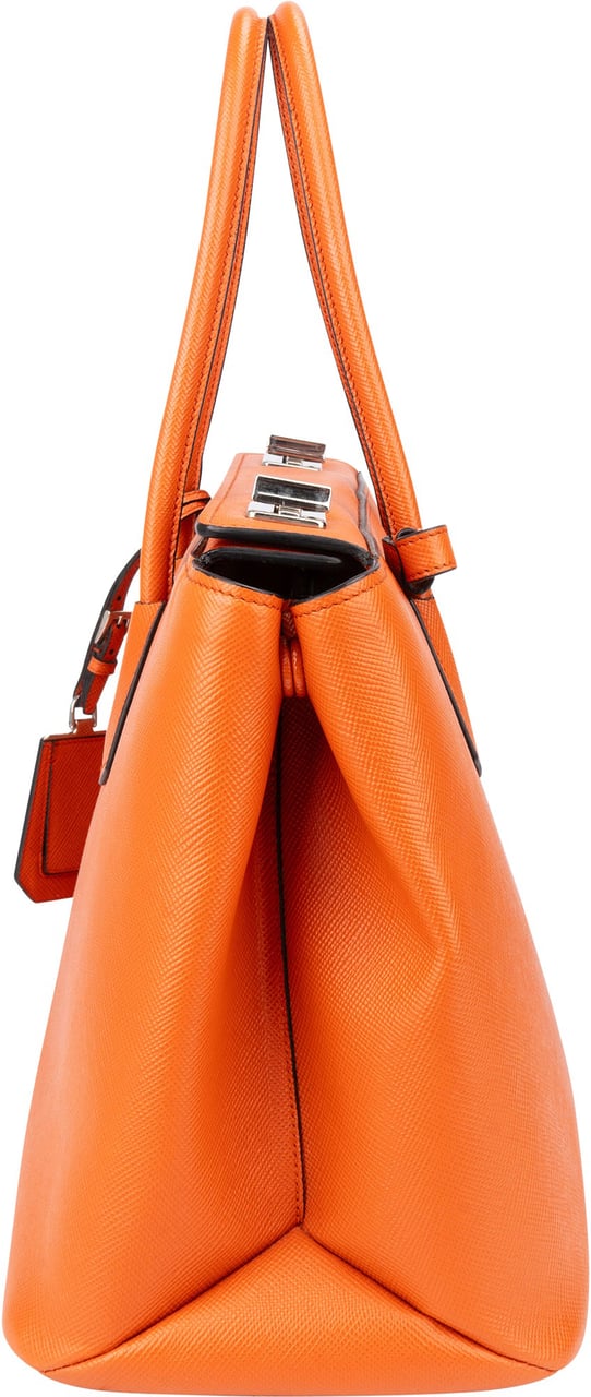 Prada Prada Orange Saffiano Leather Turnlock Double Handbag Oranje