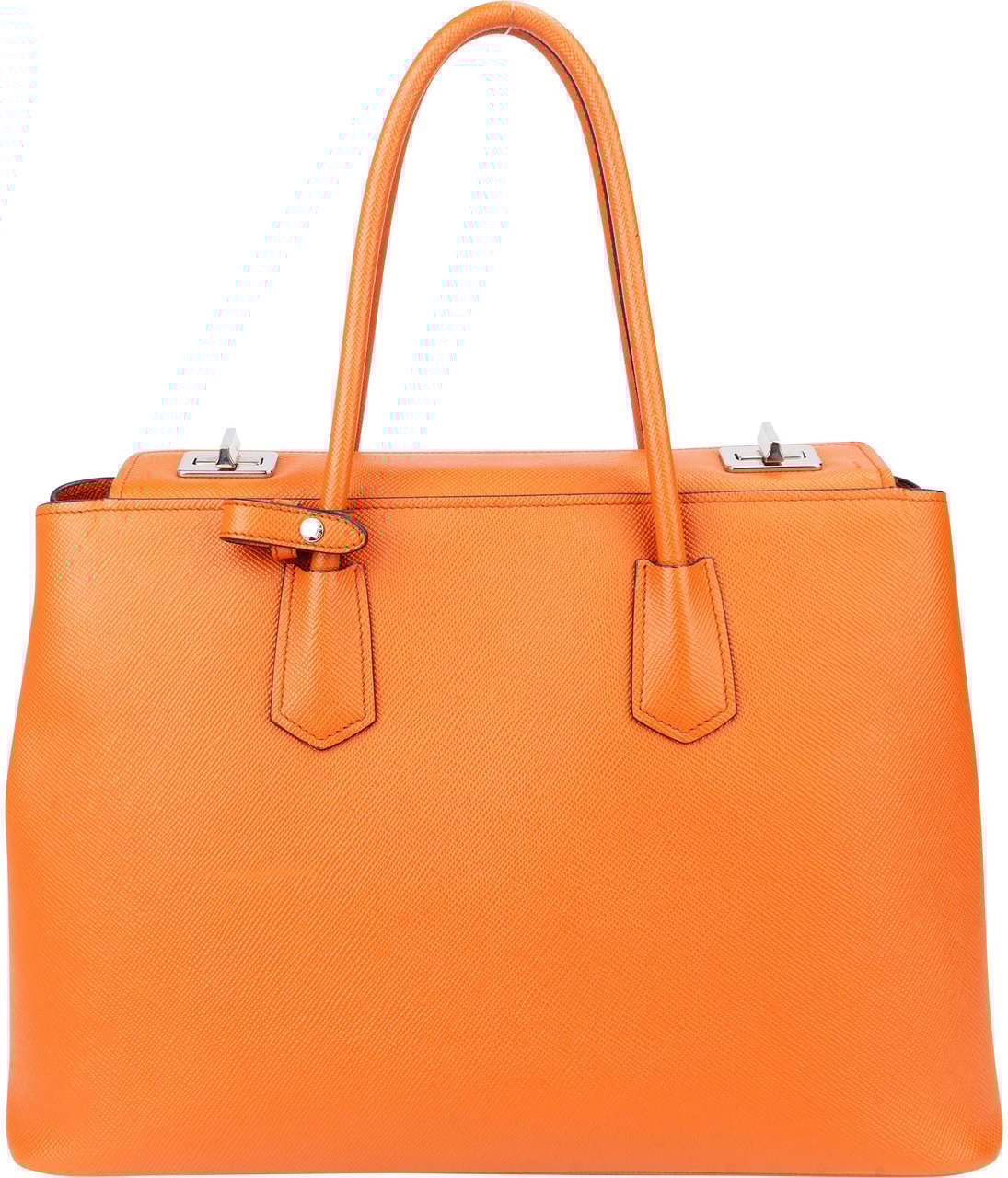 Prada Prada Orange Saffiano Leather Turnlock Double Handbag Oranje