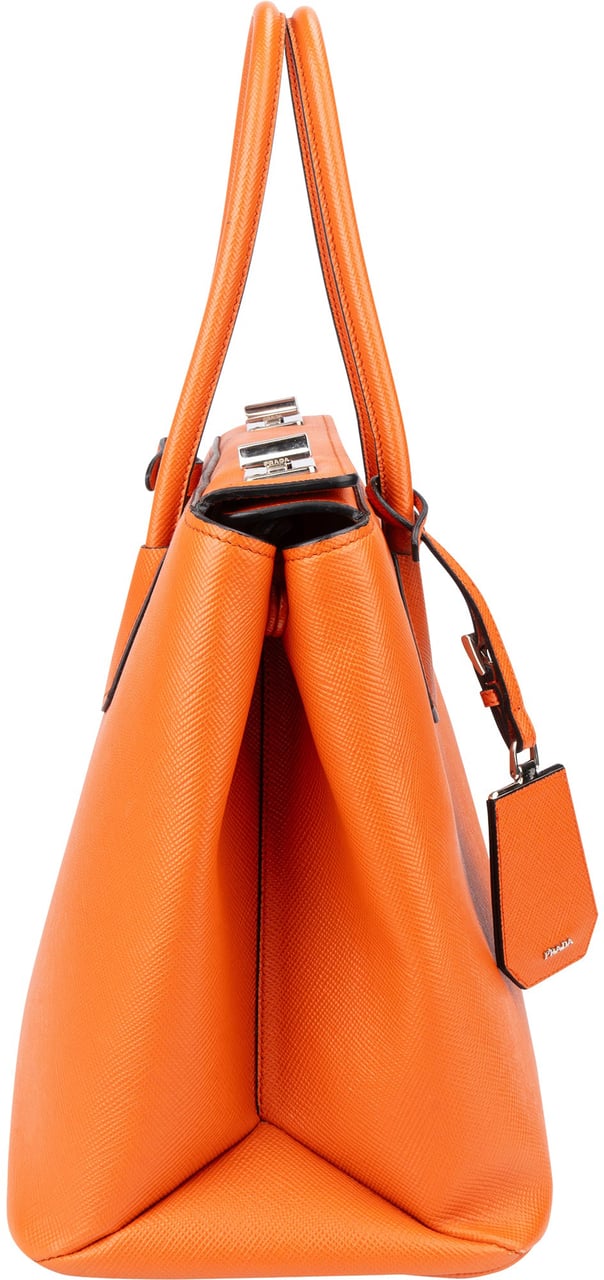 Prada Prada Orange Saffiano Leather Turnlock Double Handbag Oranje
