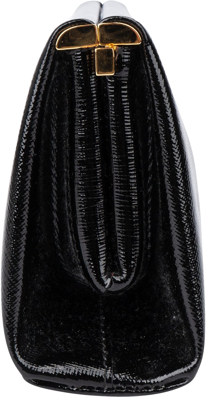 Prada Prada Black Patent Saffiano Leather East-West Bag Zwart